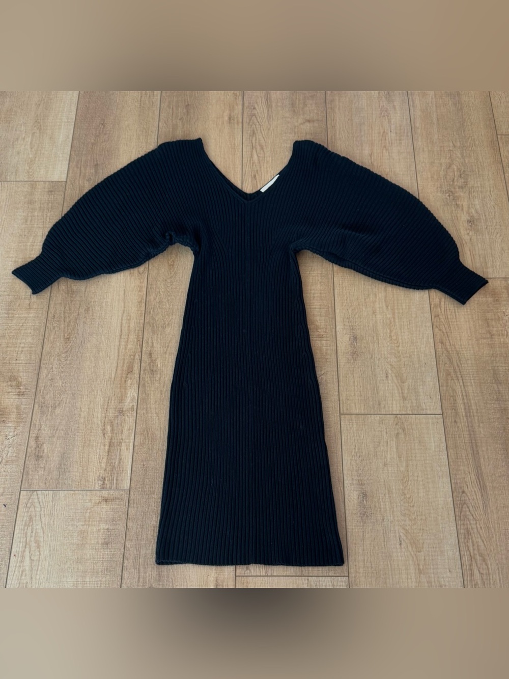 Mara Hoffman Black Ribbed Knit Dress Balloon Sleeve Organic Cotton Size S NWOT